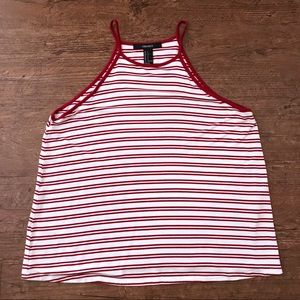 Forever 21 High Neck Tank Red & White Striped Sm